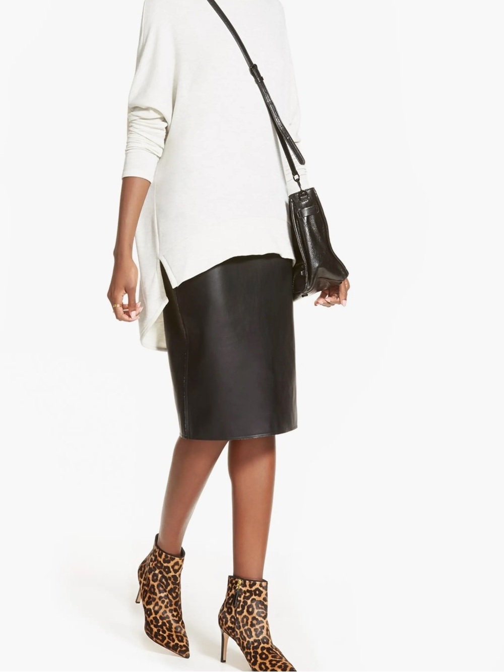 J.O.A. Black Faux Leather Pencil Midi Skirt XS